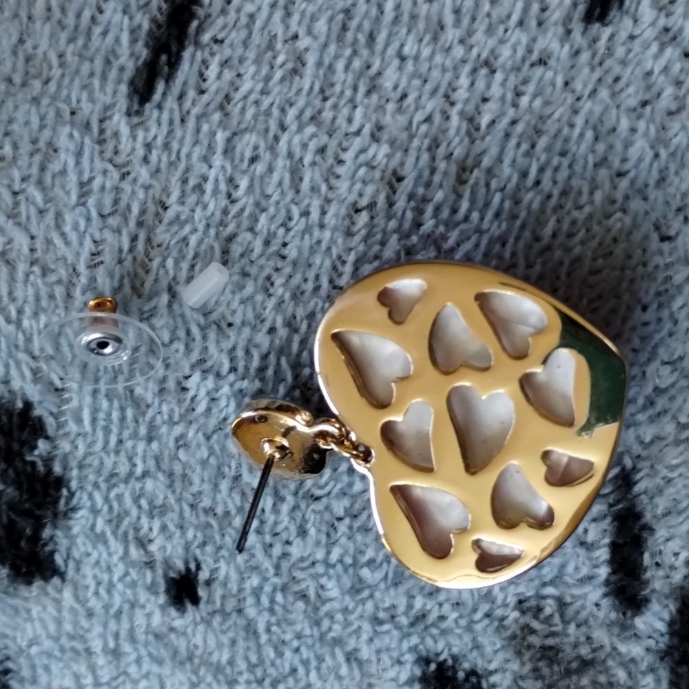 Betsey Johnson Pink Gingham Heart Love Stud Earrings 3-D Dangle Nwt - Picture 4 of 4